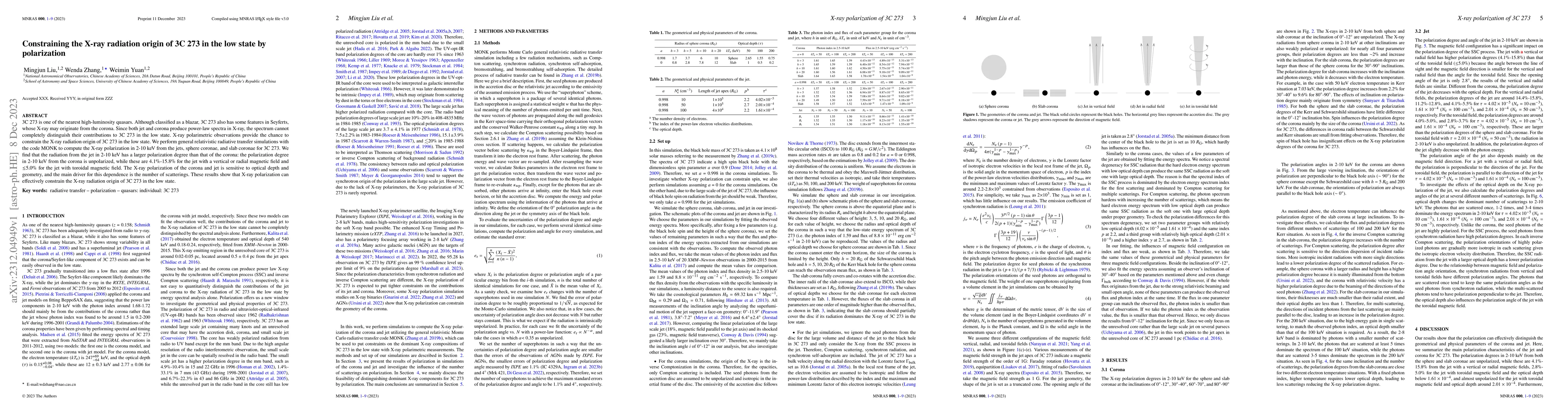 Thumbnail for Constraining the X-ray radiation origin of 3C 273 in the low state by
  polarization