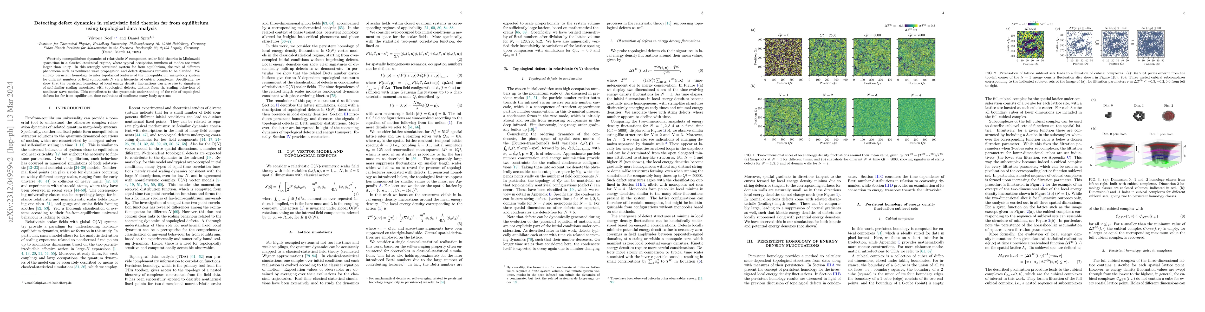 Thumbnail for Detecting defect dynamics in relativistic field theories far from
  equilibrium using topological data analysis