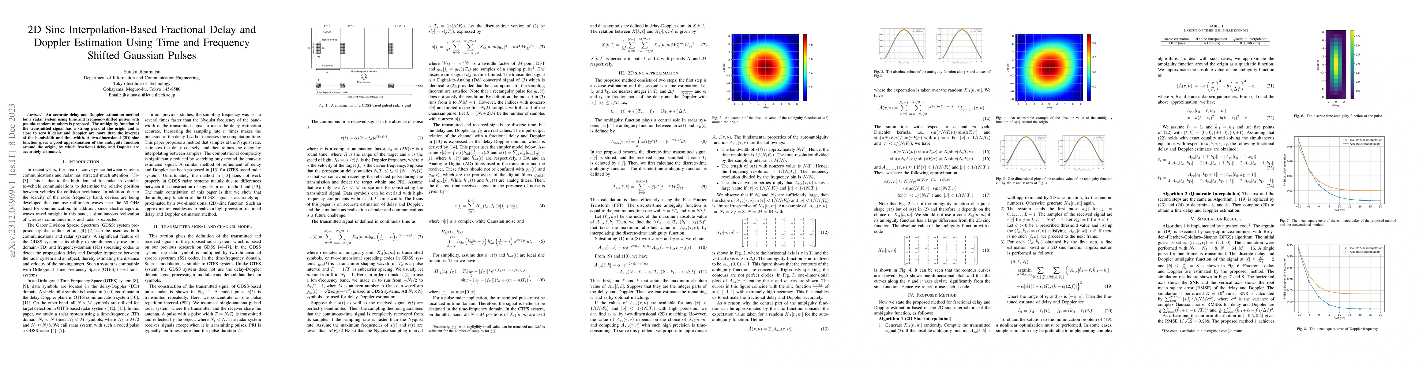 Thumbnail for 2D Sinc Interpolation-Based Fractional Delay and Doppler Estimation
  Using Time and Frequency Shifted Gaussian Pulses