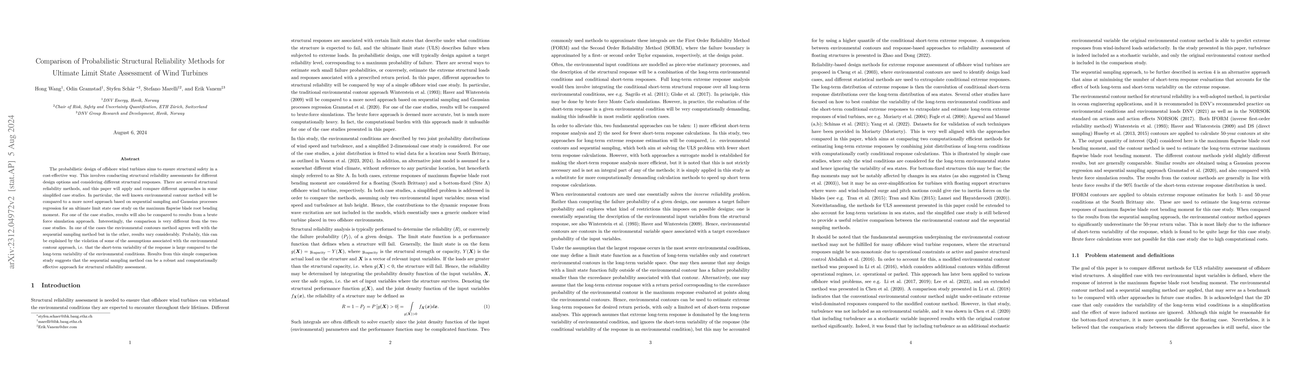 Thumbnail for Comparison of Probabilistic Structural Reliability Methods for Ultimate
  Limit State Assessment of Wind Turbines
