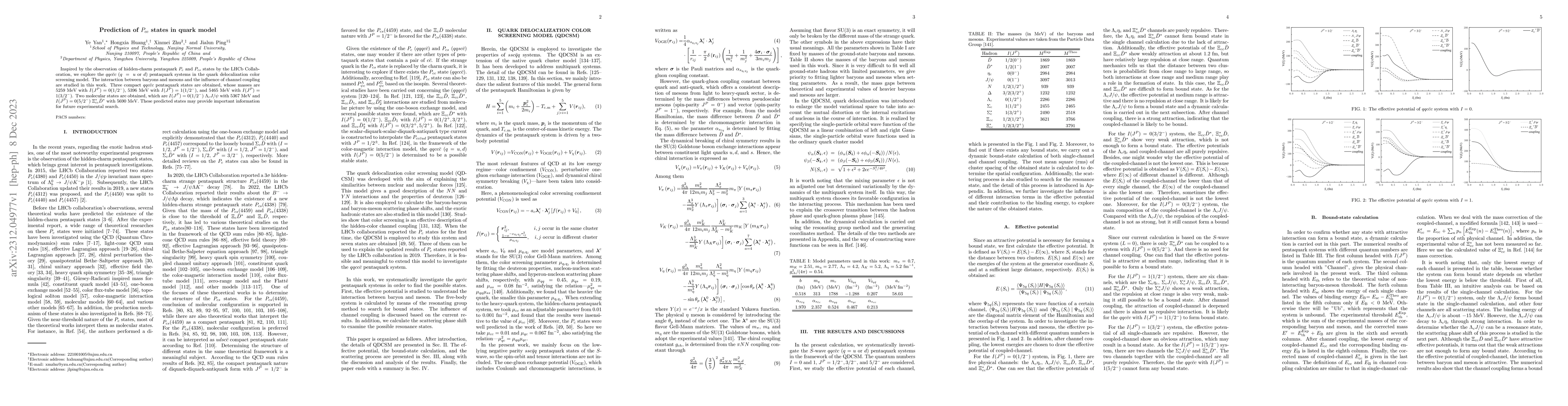 Thumbnail for Prediction of $P_{cc}$ states in quark model
