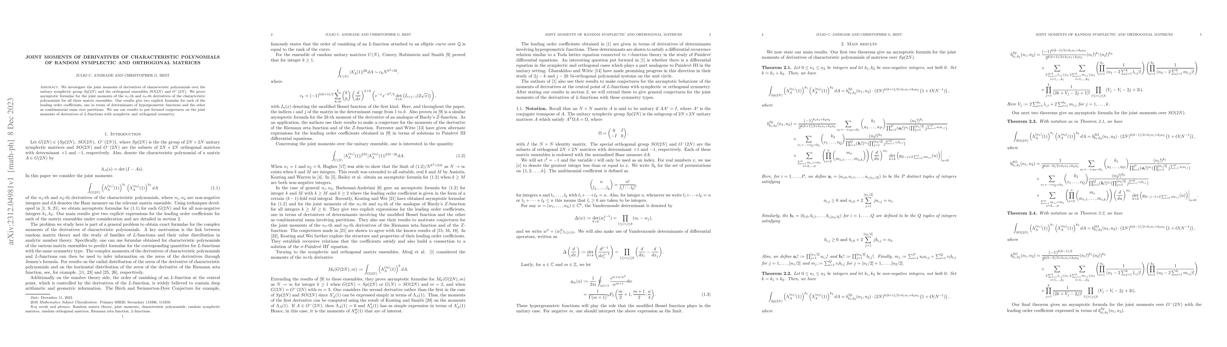 Thumbnail for Joint moments of derivatives of characteristic polynomials of random
  symplectic and orthogonal matrices