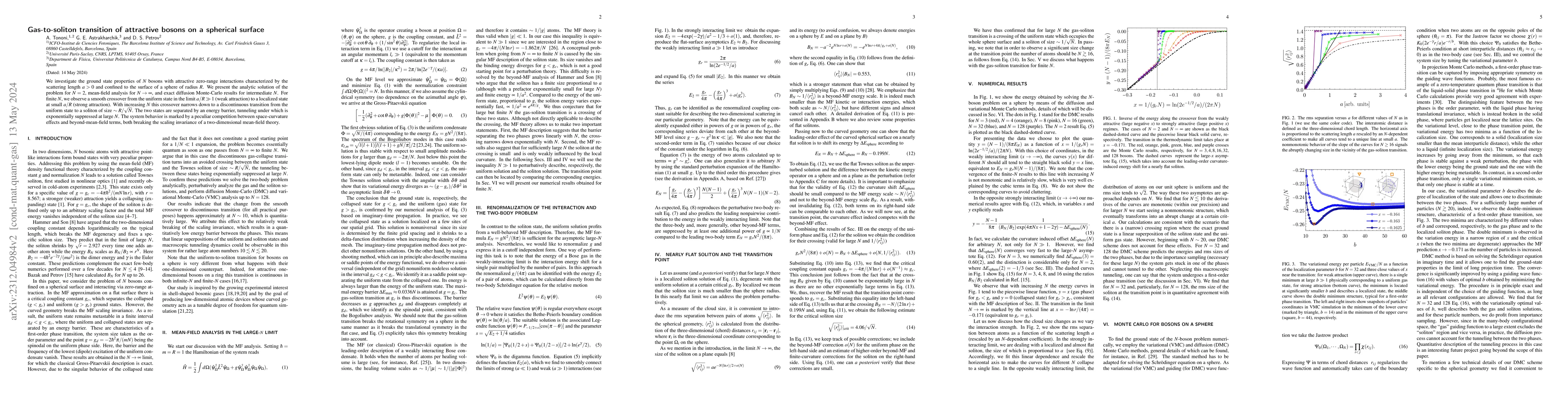 Thumbnail for Gas-to-soliton transition of attractive bosons on a spherical surface