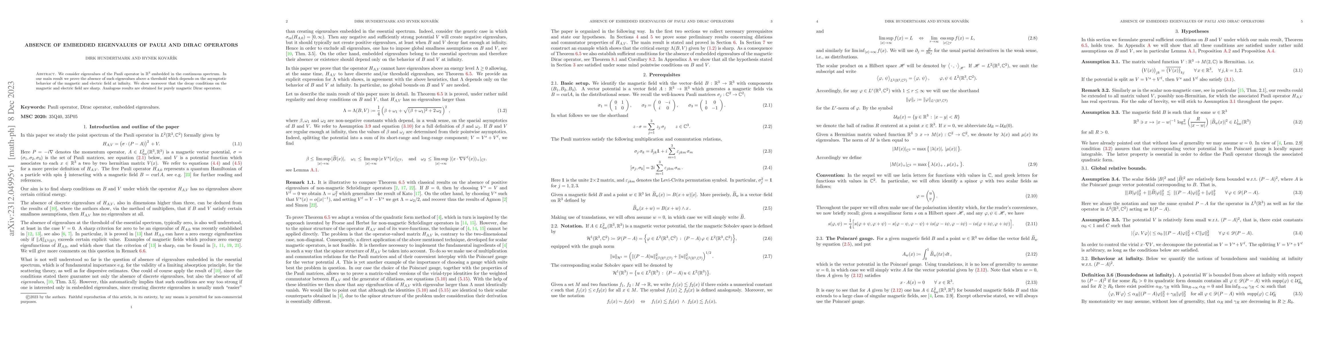 Thumbnail for Absence of embedded eigenvalues of Pauli and Dirac operators