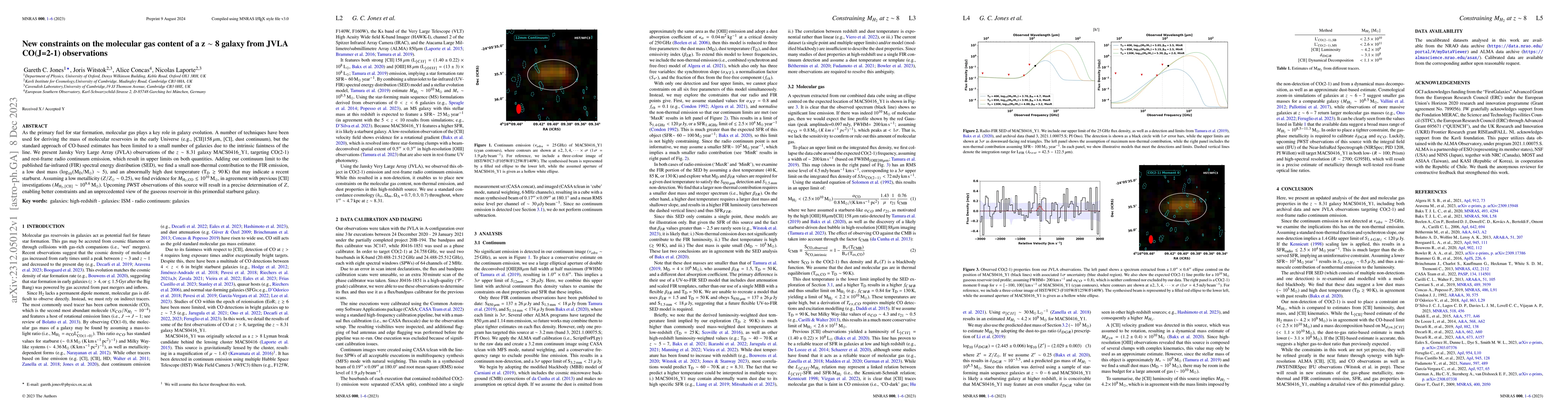 Thumbnail for New constraints on the molecular gas content of a $z\sim8$ galaxy from
  JVLA CO(J=2-1) observations