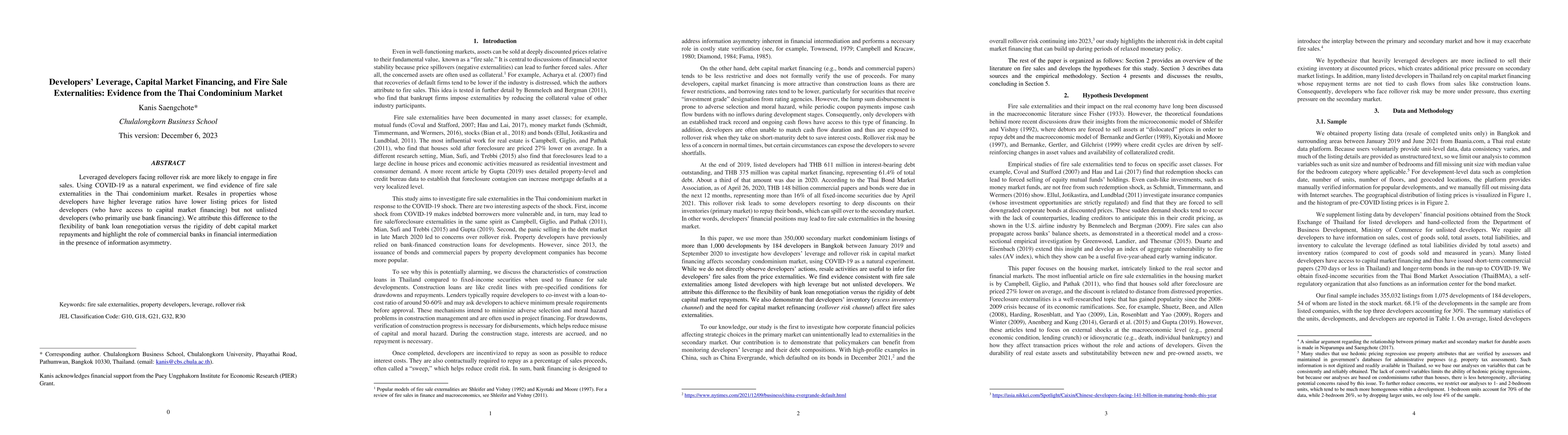 Thumbnail for Developers' Leverage, Capital Market Financing, and Fire Sale
  Externalities Evidence from the Thai Condominium Market