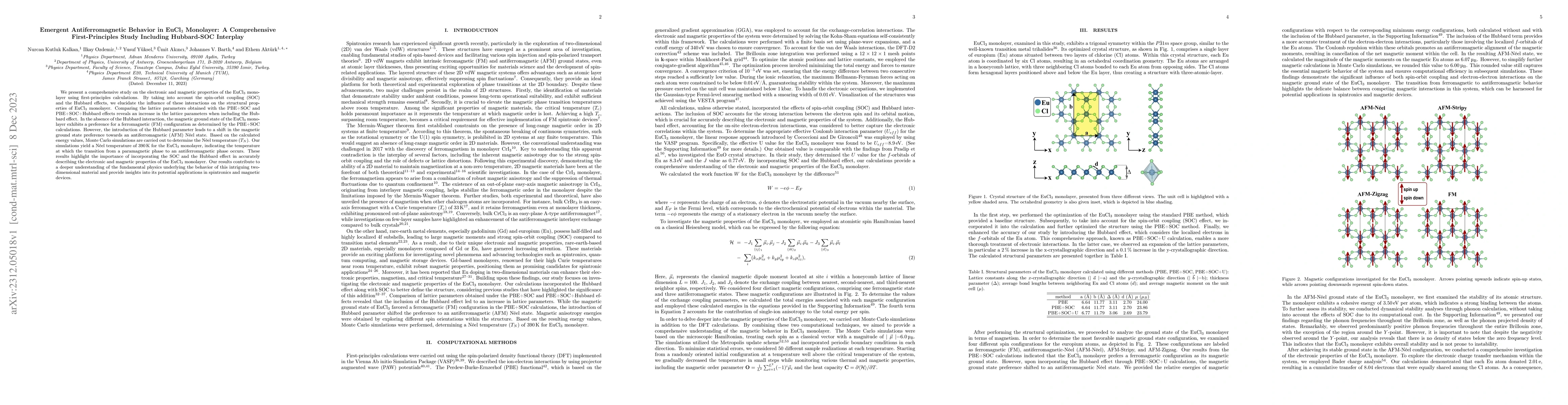 Thumbnail for Emergent Antiferromagnetic Behavior in EuCl$_3$ Monolayer: A
  Comprehensive First-Principles Study Including Hubbard-SOC Interplay
