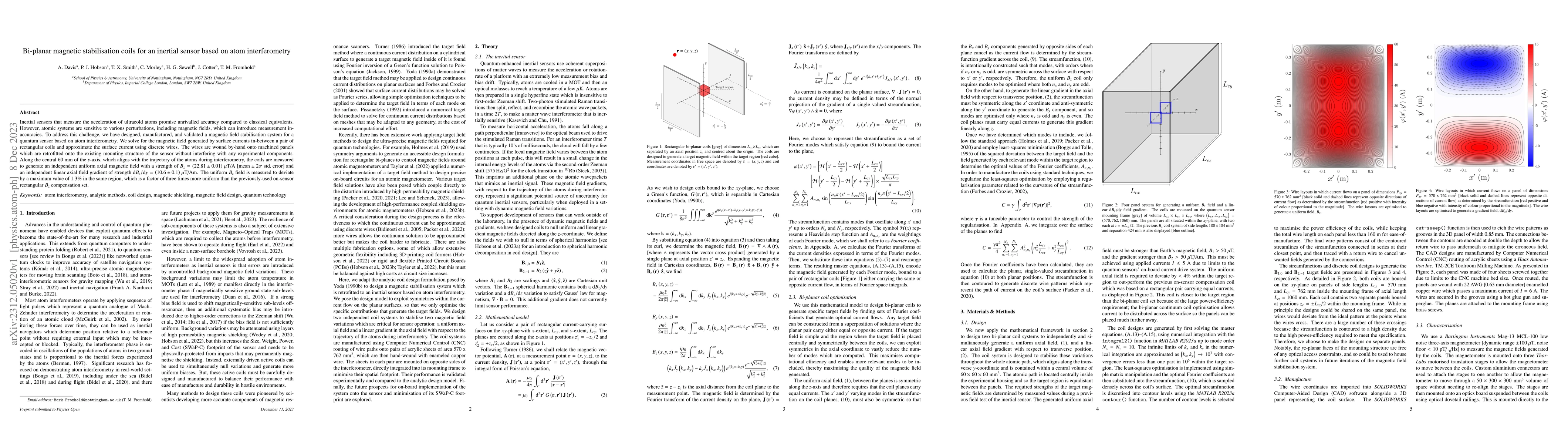Thumbnail for Bi-planar magnetic stabilisation coils for an inertial sensor based on
  atom interferometry
