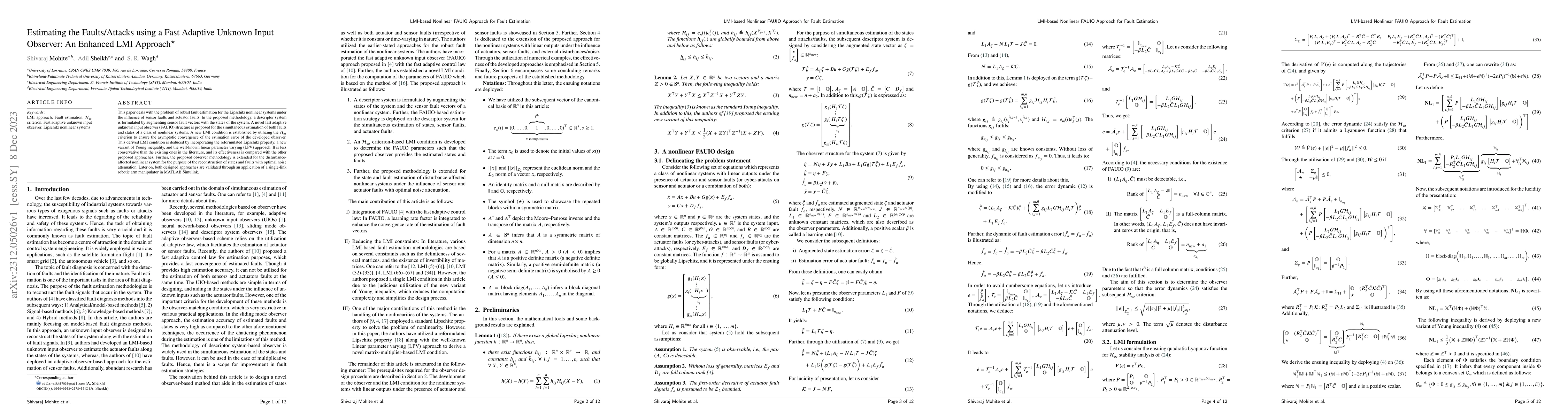 Thumbnail for Estimating the Faults/Attacks using a Fast Adaptive Unknown Input
  Observer: An Enhanced LMI Approach
