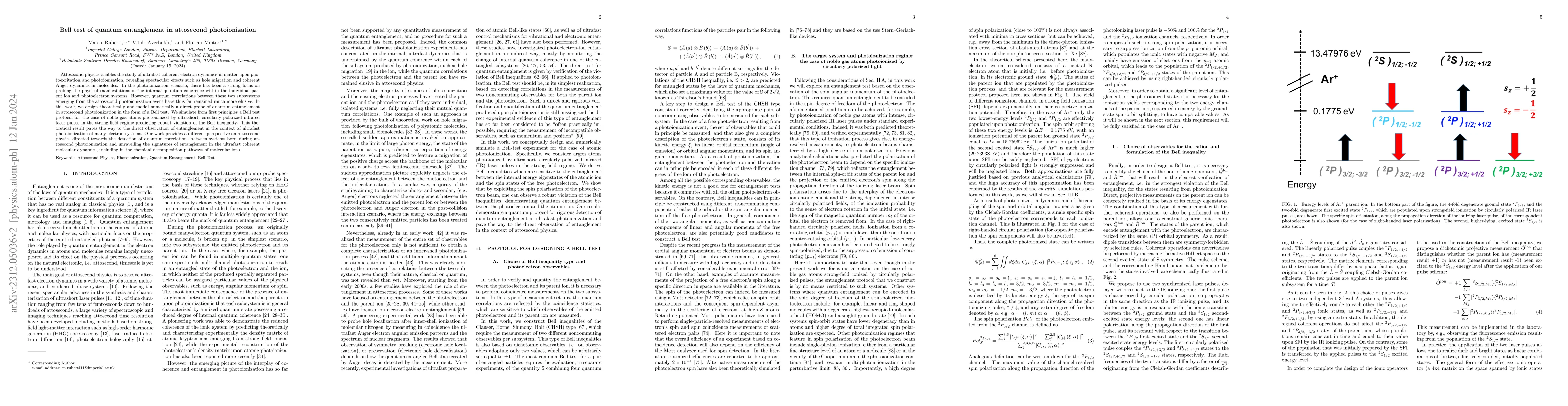 Thumbnail for Bell test of quantum entanglement in attosecond photoionization