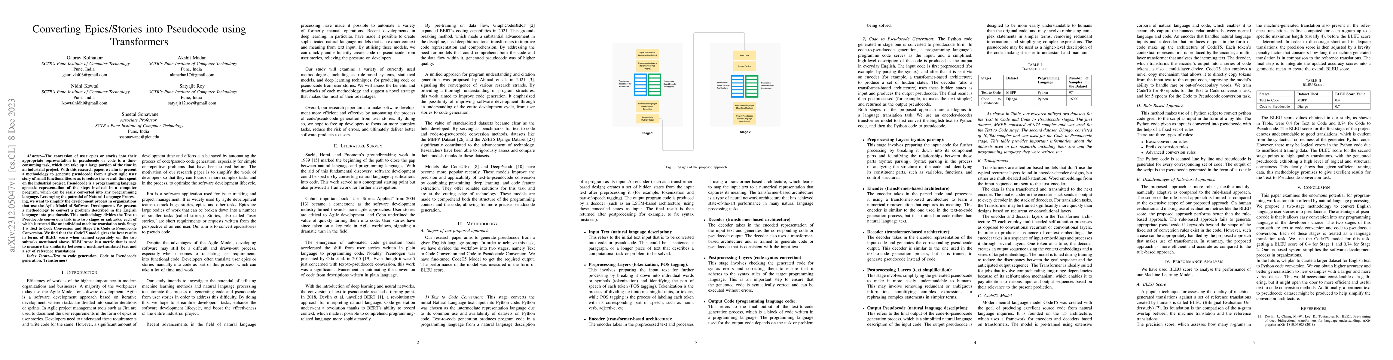 Thumbnail for Converting Epics/Stories into Pseudocode using Transformers