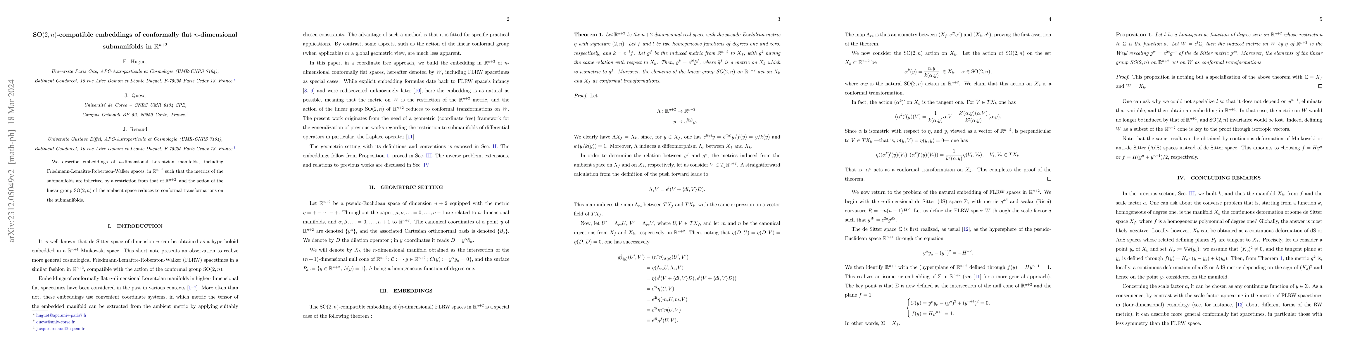Thumbnail for SO$(2,n)$-compatible embeddings of conformally flat $n$-dimensional
  submanifolds in $\mathbb{R}^{n+2}$
