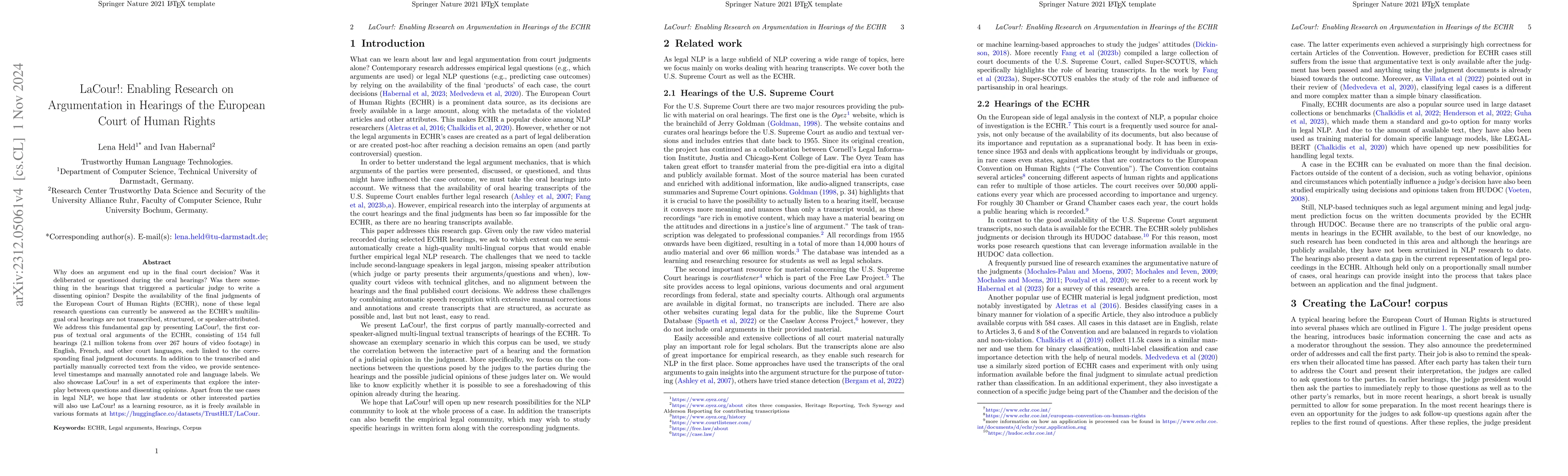 Thumbnail for LaCour!: Enabling Research on Argumentation in Hearings of the European
  Court of Human Rights