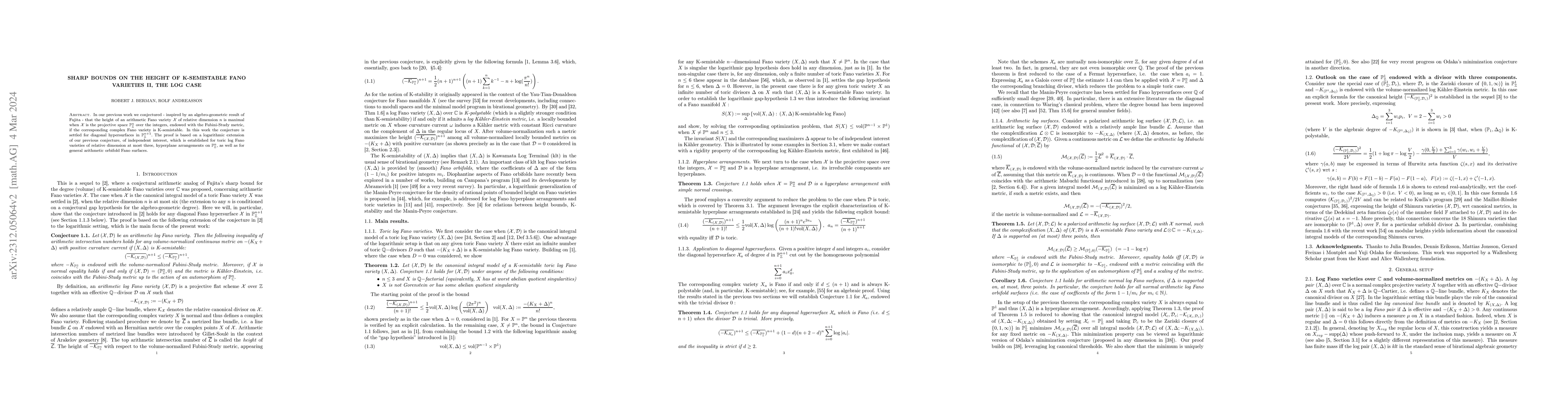Thumbnail for Sharp bounds on the height of K-semistable Fano varieties II, the log
  case
