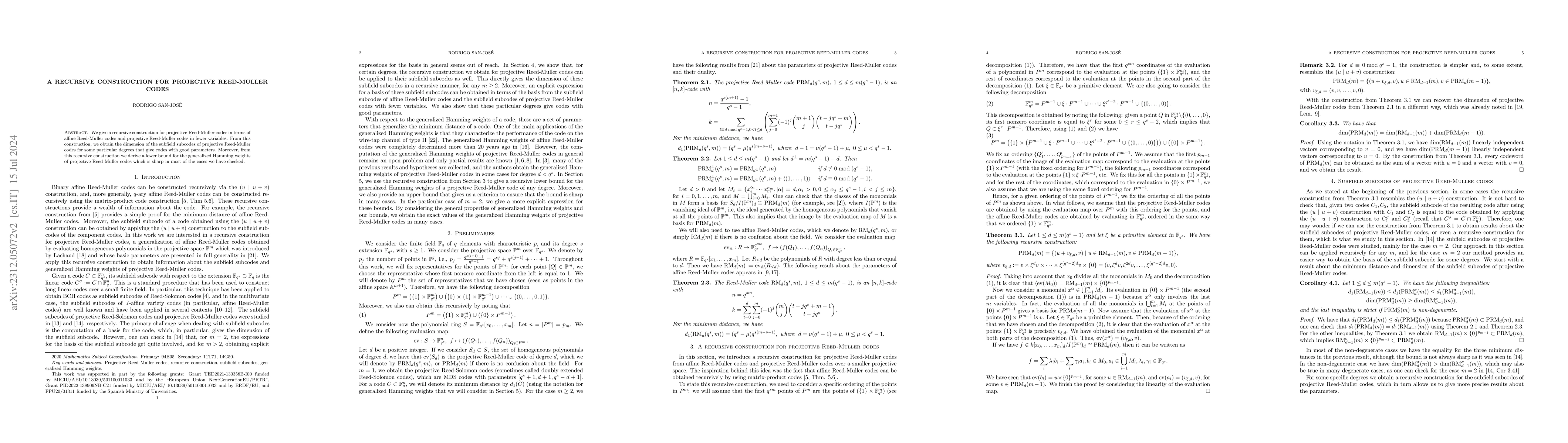Thumbnail for A recursive construction for projective Reed-Muller codes