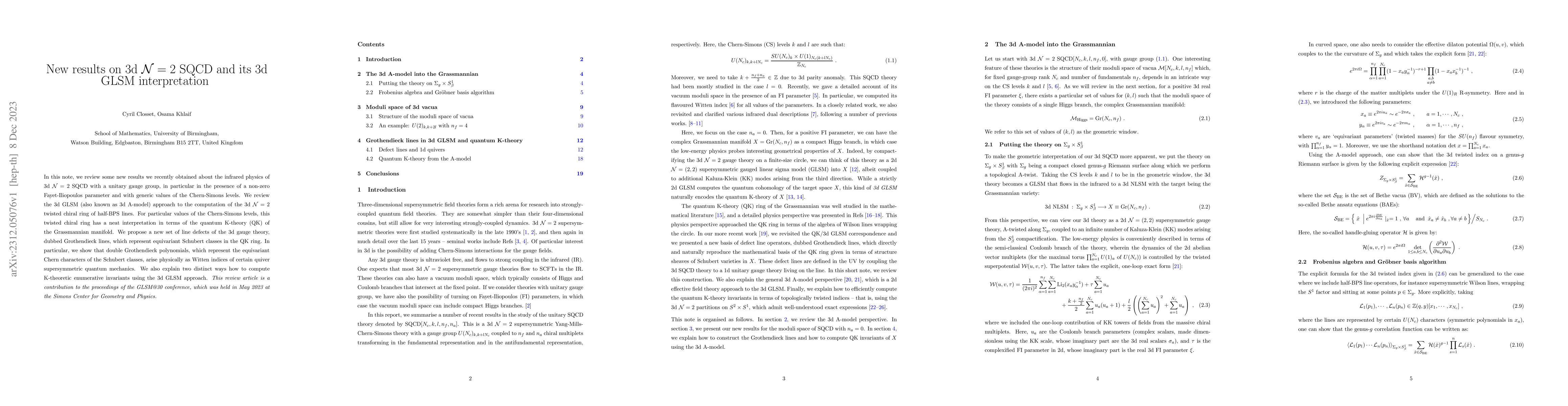 Thumbnail for New results on 3d $\mathcal{N}=2$ SQCD and its 3d GLSM interpretation
