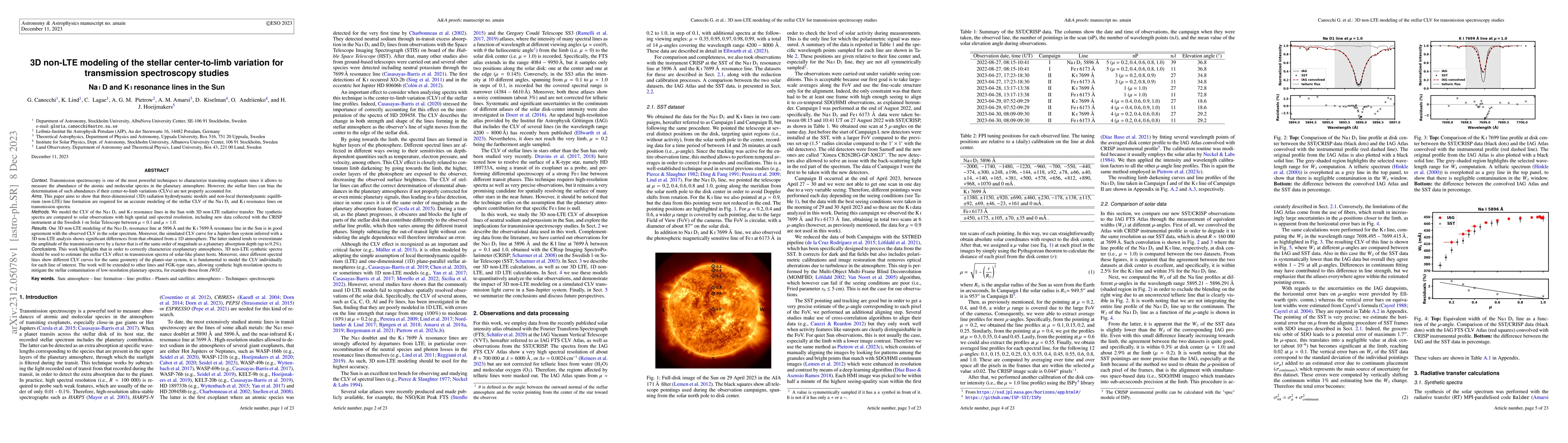 Thumbnail for 3D non-LTE modeling of the stellar center-to-limb variation for
  transmission spectroscopy studies