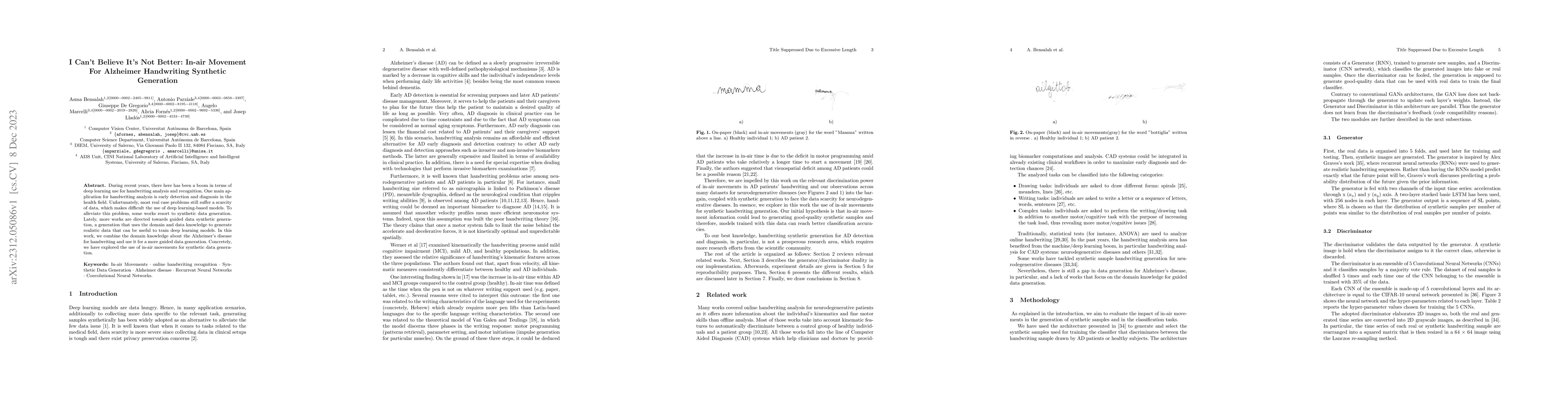Thumbnail for I Can't Believe It's Not Better: In-air Movement For Alzheimer
  Handwriting Synthetic Generation