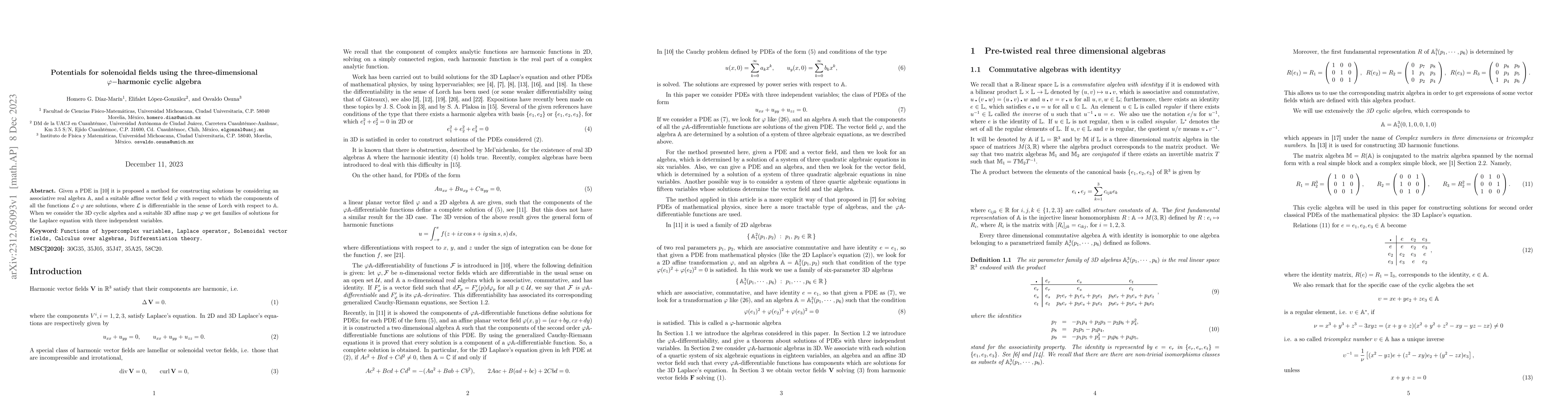 Thumbnail for Potentials for solenoidal fields using the three-dimensional
  ${\varphi}$-harmonic cyclic algebra