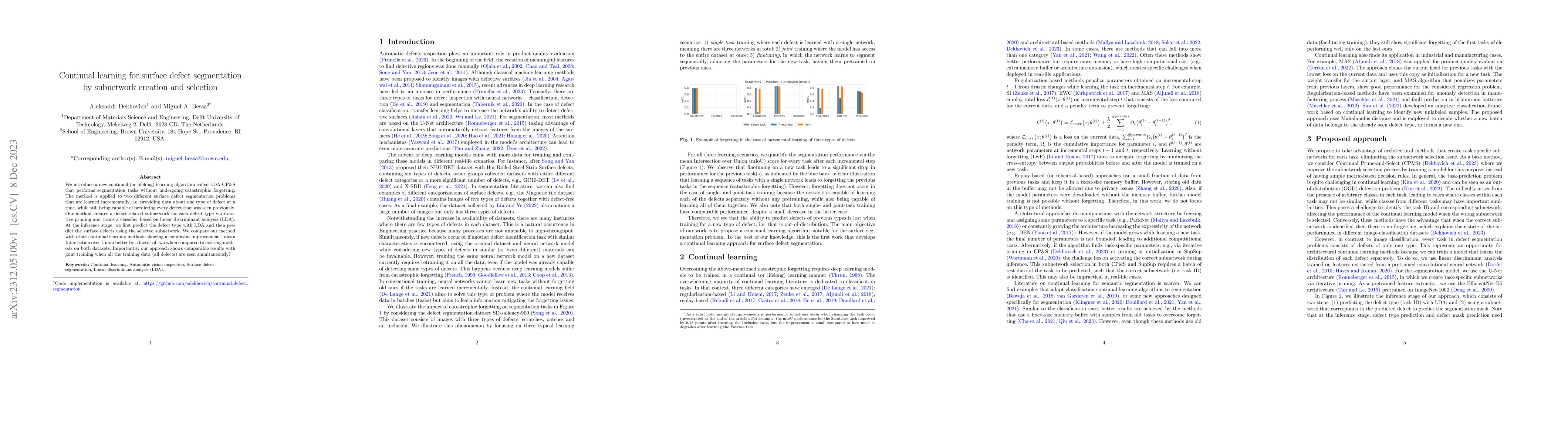Thumbnail for Continual learning for surface defect segmentation by subnetwork
  creation and selection