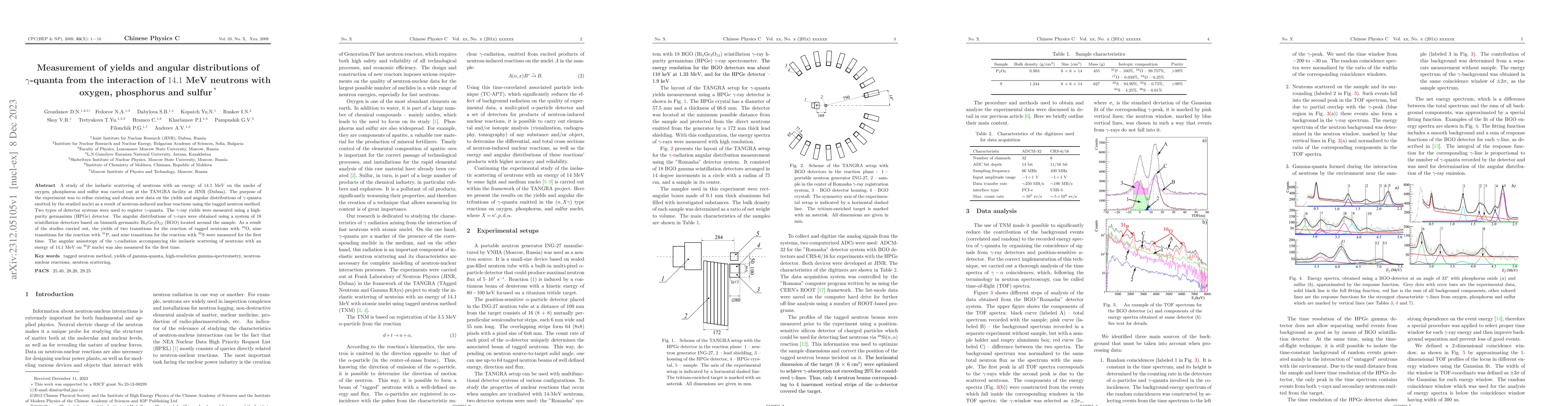 Thumbnail for Measurement of yields and angular distributions of $\gamma$-quanta from
  the interaction of $14.1$ MeV neutrons with oxygen, phosphorus and sulfur