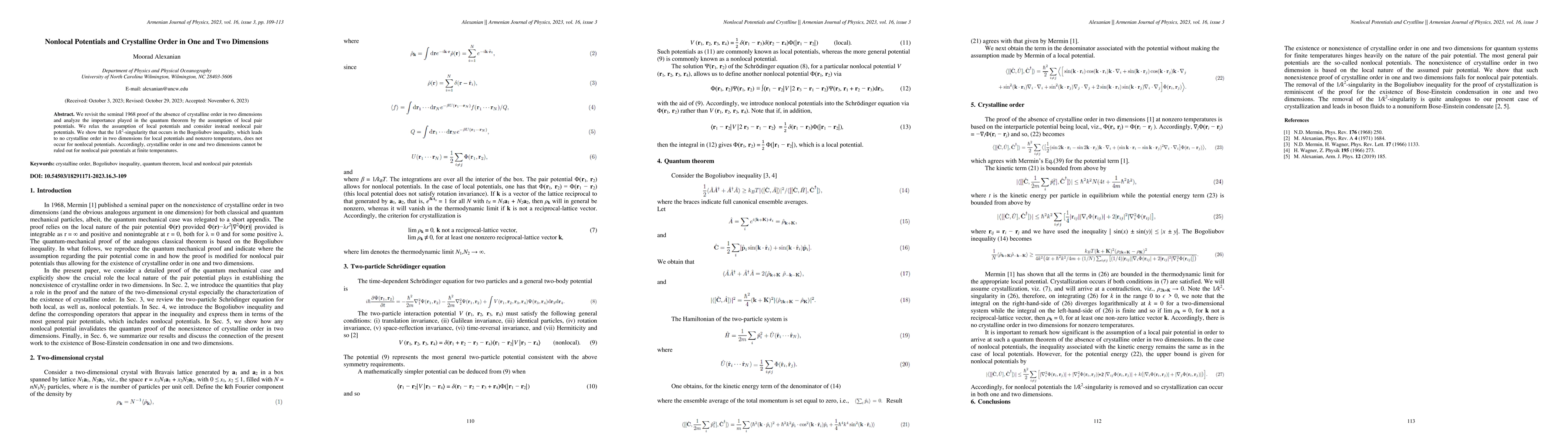 Thumbnail for Nonlocal Potentials and Crystalline Order in One and Two Dimensions