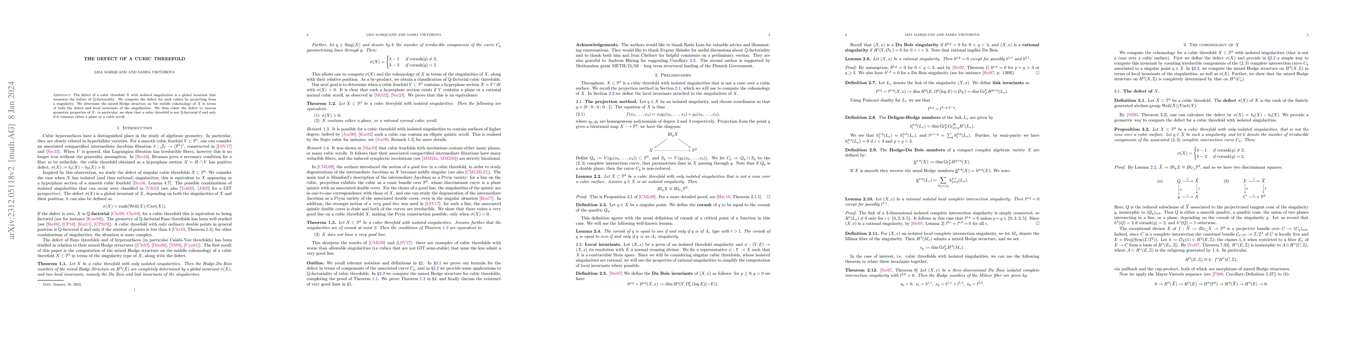 Thumbnail for The defect of a cubic threefold