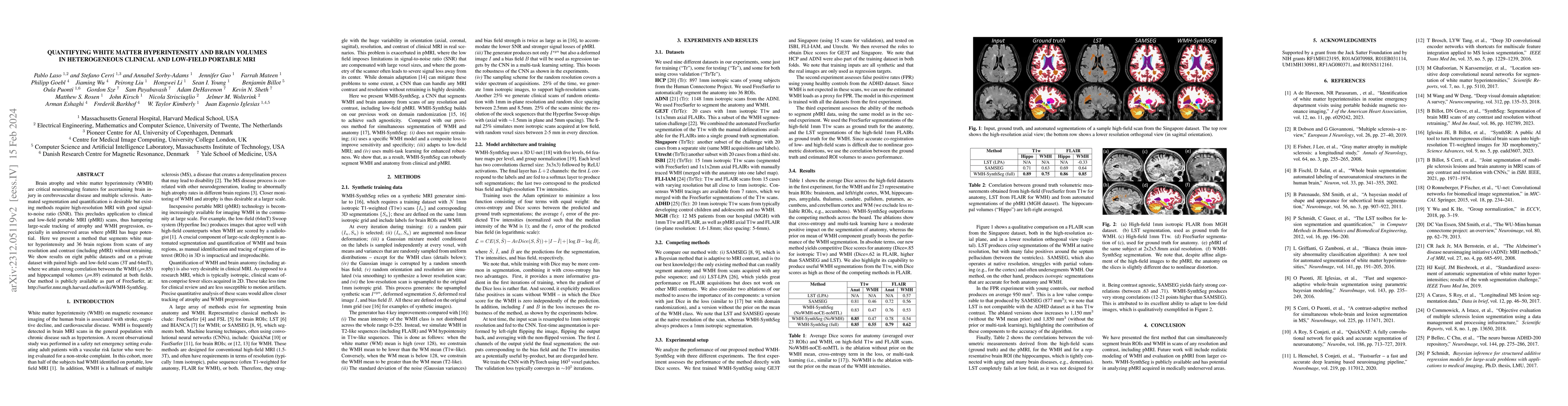 Thumbnail for Quantifying white matter hyperintensity and brain volumes in
  heterogeneous clinical and low-field portable MRI