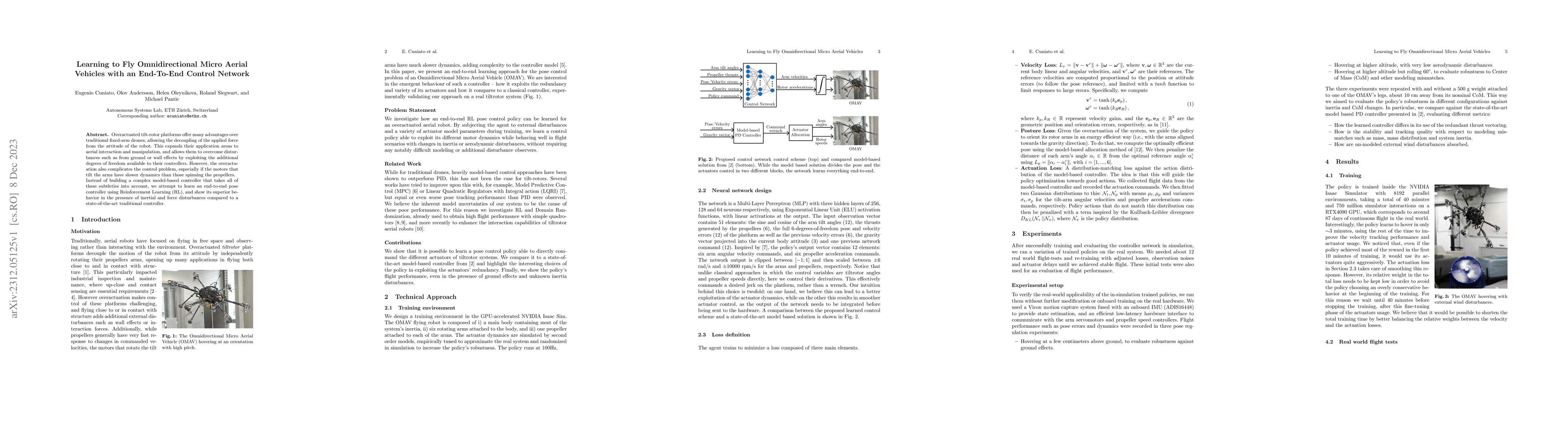 Thumbnail for Learning to Fly Omnidirectional Micro Aerial Vehicles with an End-To-End
  Control Network