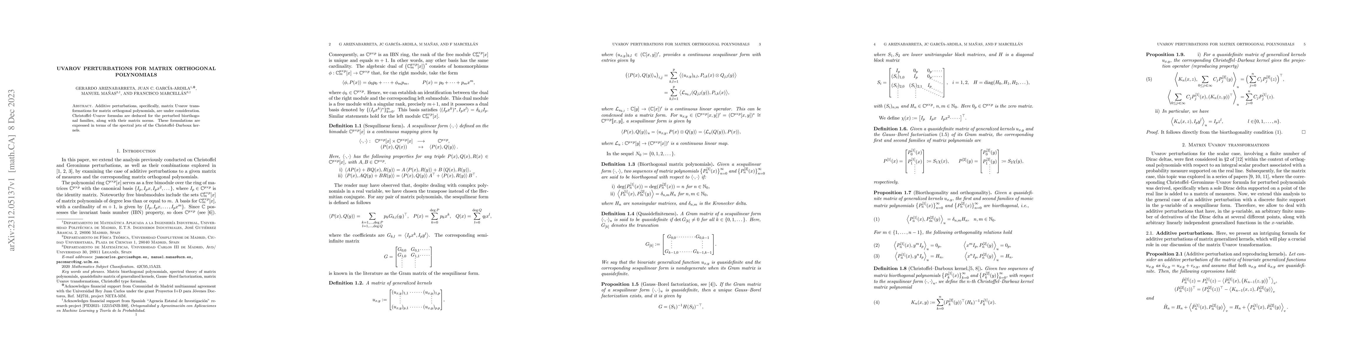 Thumbnail for Uvarov Perturbations for Matrix Orthogonal Polynomials