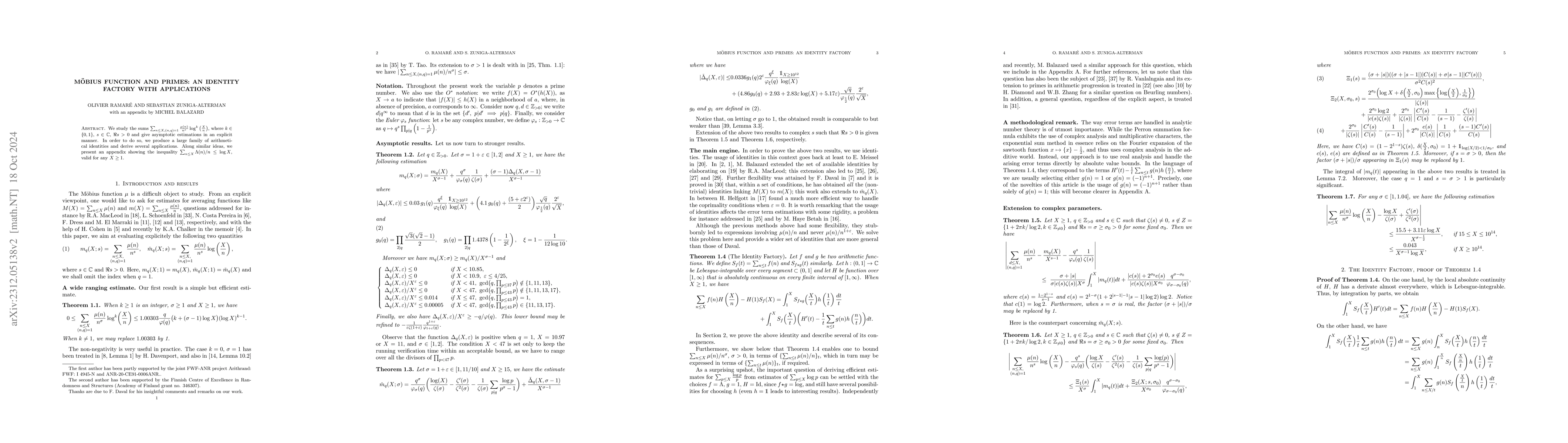 Thumbnail for M\"obius function and primes: an identity factory with applications