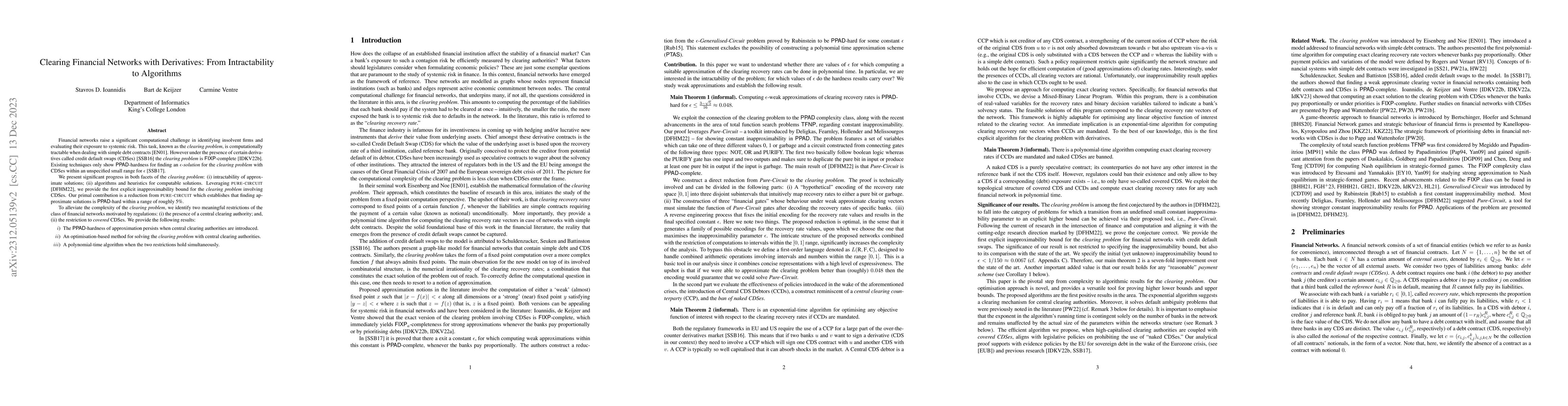 Thumbnail for Clearing Financial Networks with Derivatives: From Intractability to
  Algorithms
