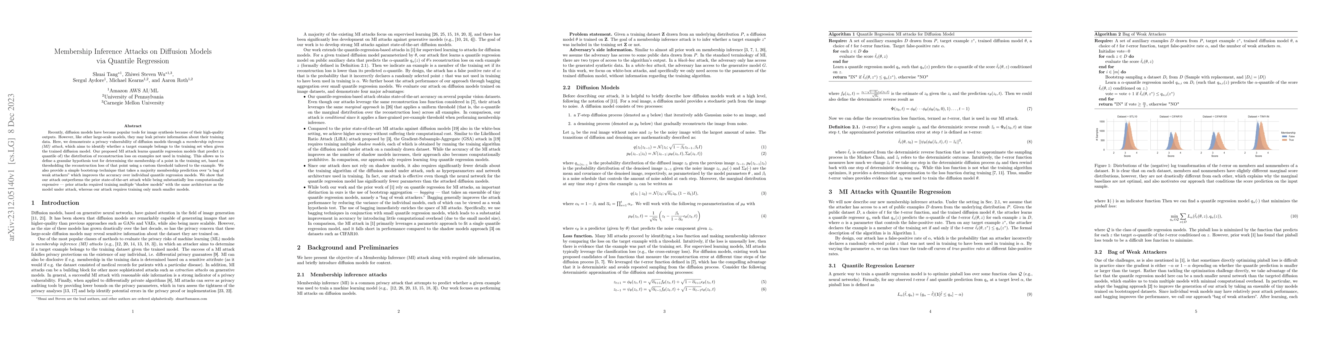 Thumbnail for Membership Inference Attacks on Diffusion Models via Quantile Regression