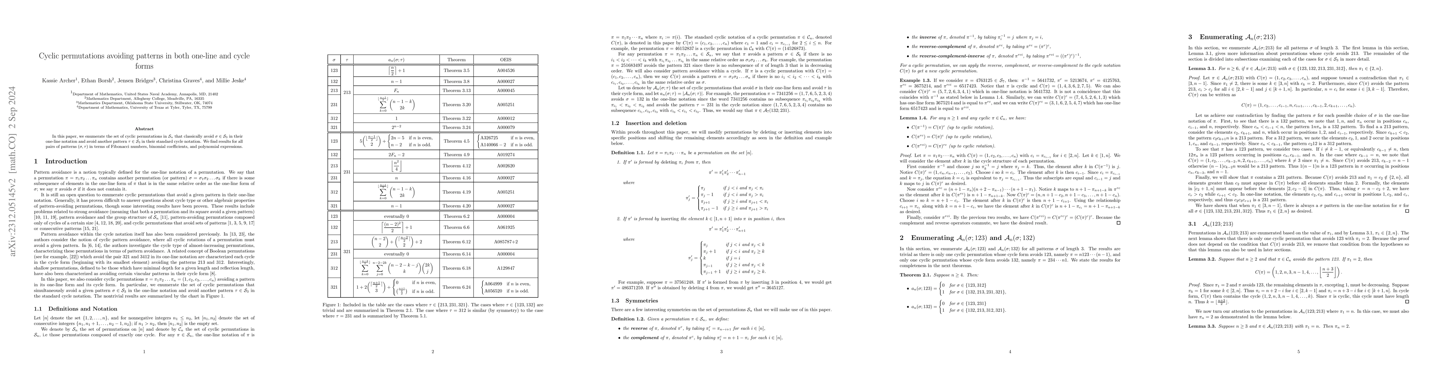 Thumbnail for Cyclic permutations avoiding patterns in both one-line and cycle forms