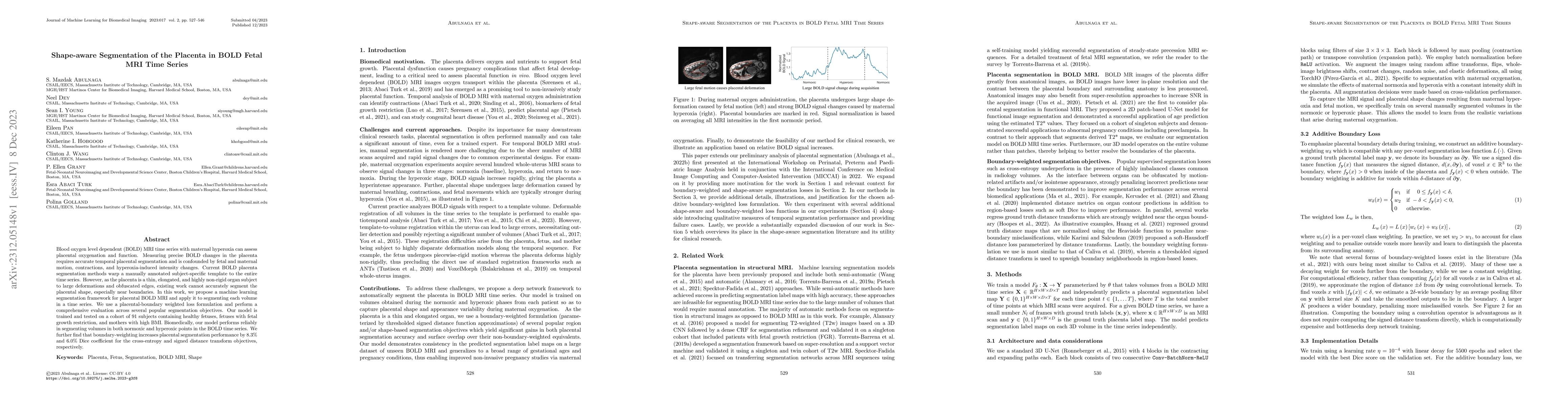 Thumbnail for Shape-aware Segmentation of the Placenta in BOLD Fetal MRI Time Series