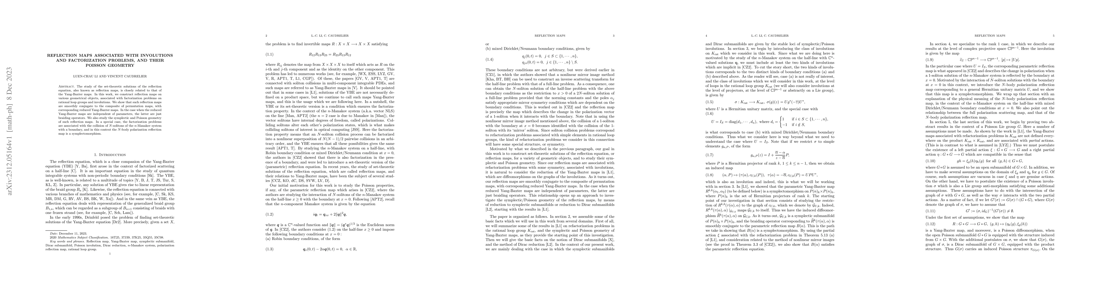 Thumbnail for Reflection Maps Associated with Involutions and Factorization Problems,
  and Their Poisson Geometry
