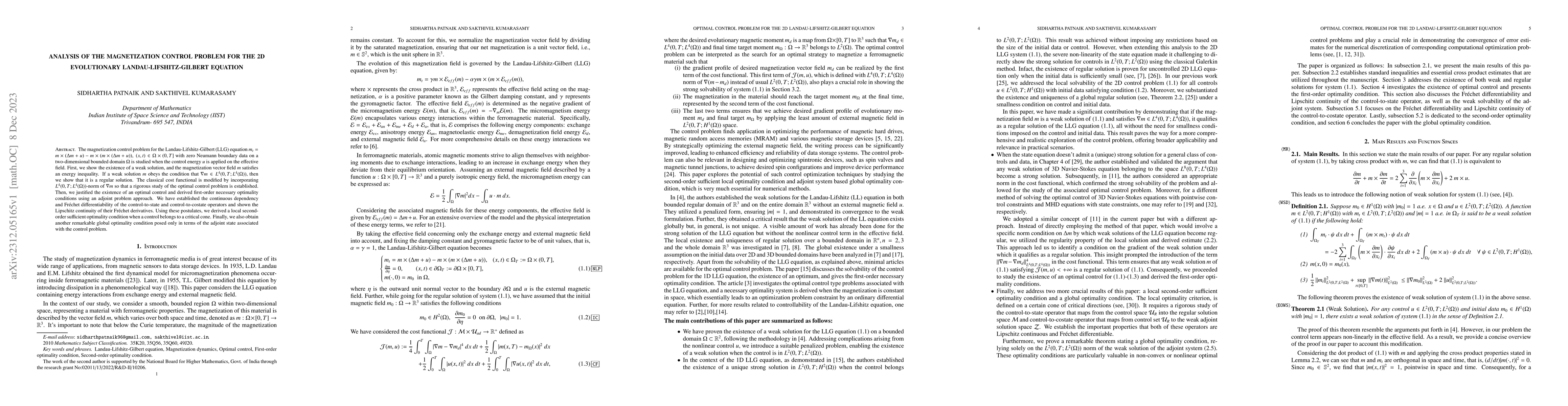 Thumbnail for Analysis of the magnetization control problem for the 2D evolutionary
  Landau-Lifshitz-Gilbert equation