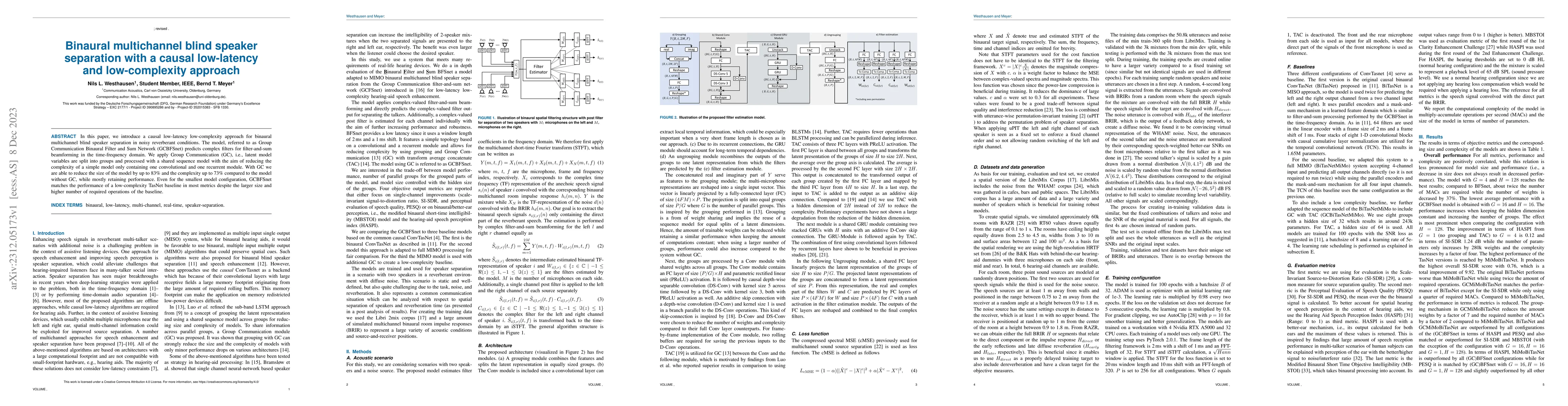 Thumbnail for Binaural multichannel blind speaker separation with a causal low-latency
  and low-complexity approach