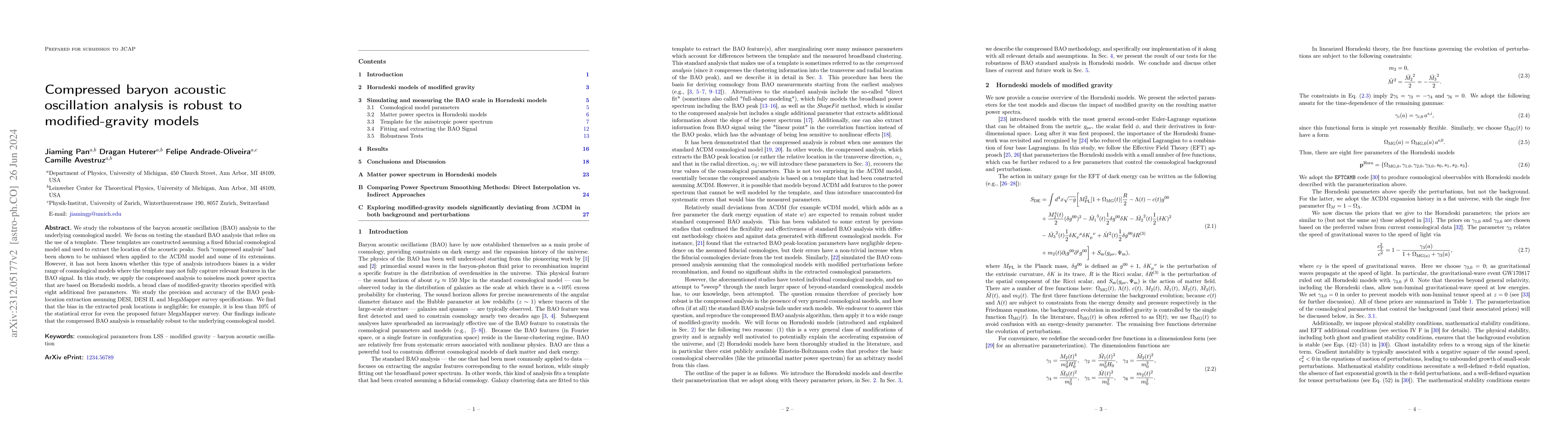 Thumbnail for Compressed baryon acoustic oscillation analysis is robust to
  modified-gravity models