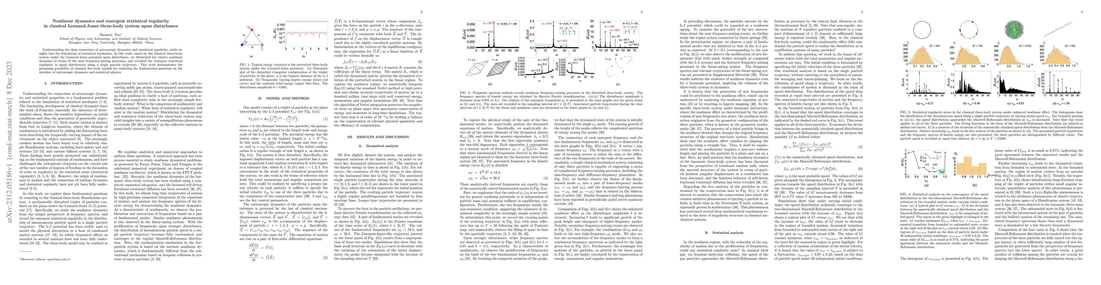 Thumbnail for Nonlinear dynamics and emergent statistical regularity in classical
  Lennard-Jones three-body system upon disturbance