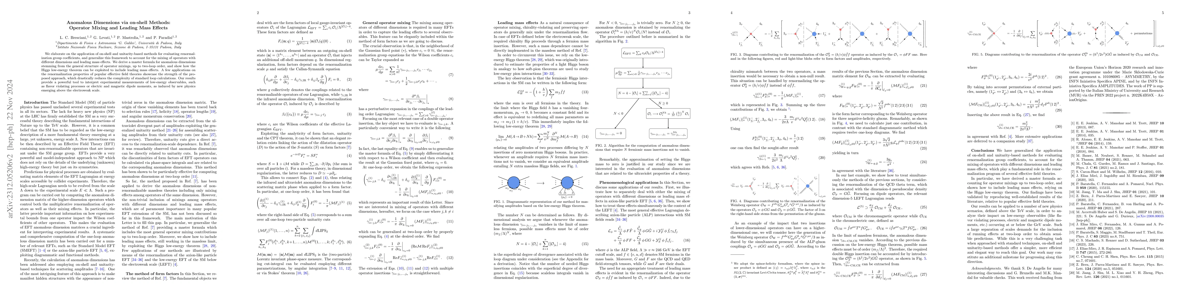 Thumbnail for Anomalous Dimensions via on-shell Methods: Operator Mixing and Leading
  Mass Effects