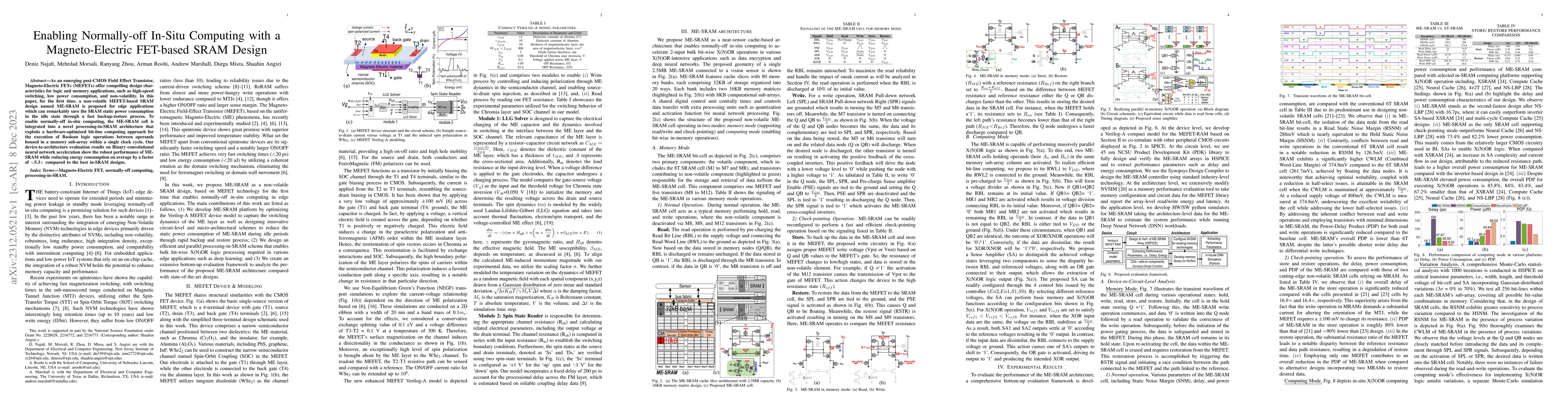 Thumbnail for Enabling Normally-off In-Situ Computing with a Magneto-Electric
  FET-based SRAM Design