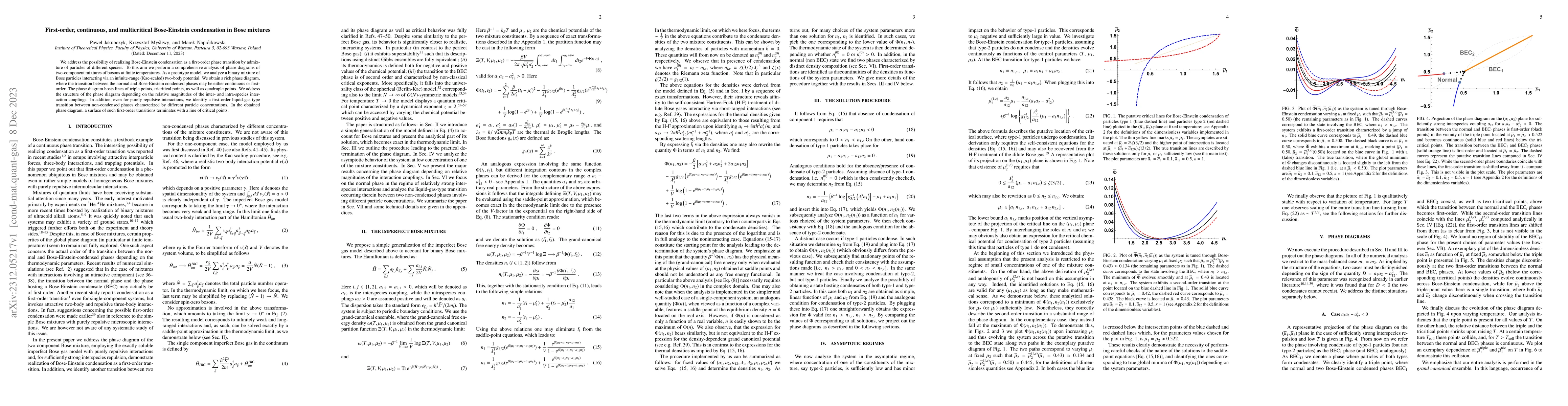 Thumbnail for First-order, continuous, and multicritical Bose-Einstein condensation in
  Bose mixtures