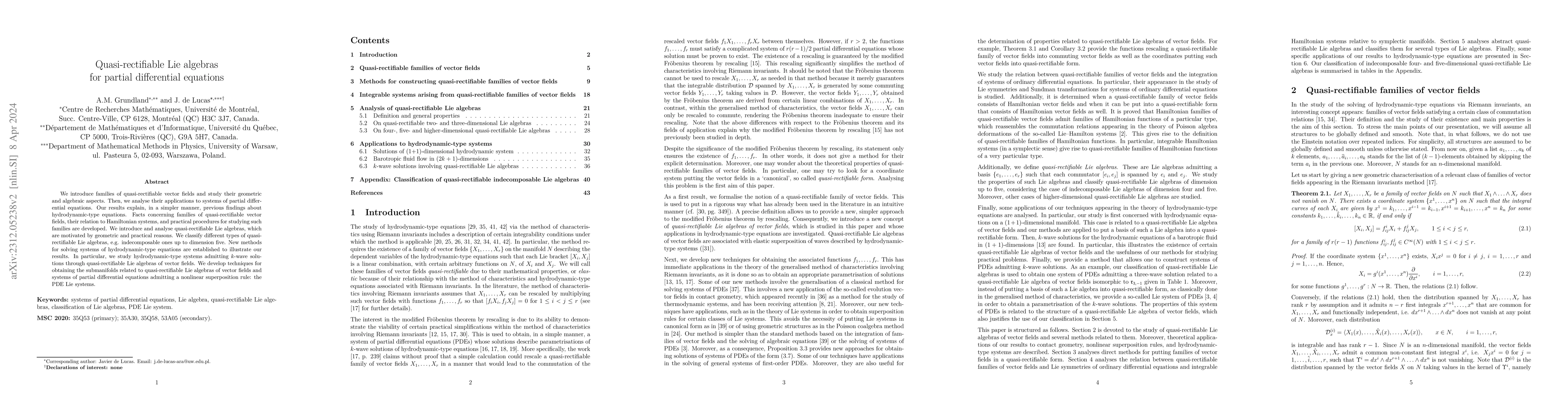 Thumbnail for Quasi-rectifiable Lie algebras for partial differential equations
