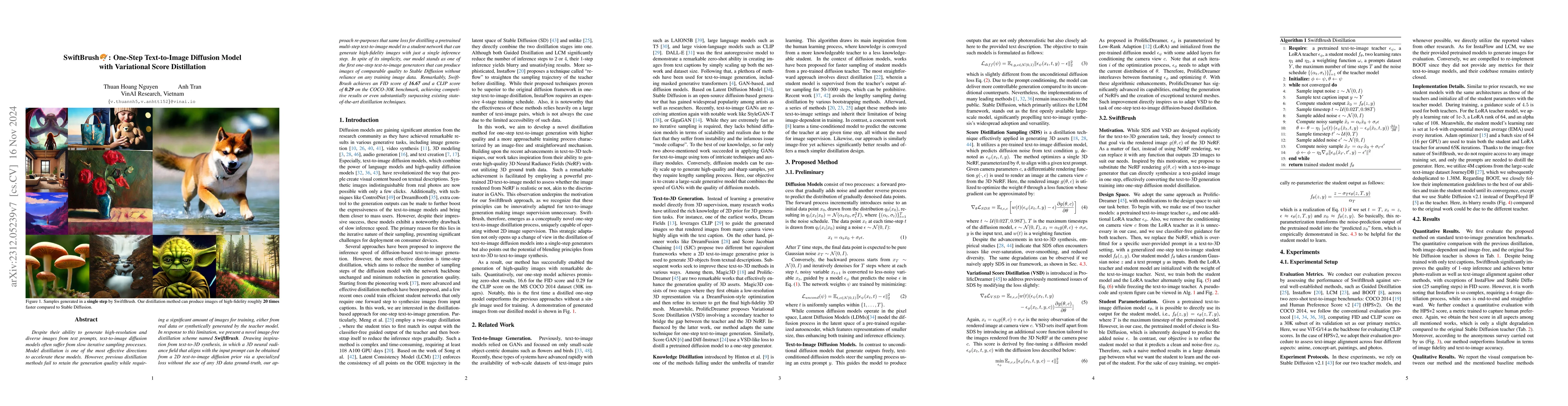 Thumbnail for SwiftBrush: One-Step Text-to-Image Diffusion Model with Variational
  Score Distillation