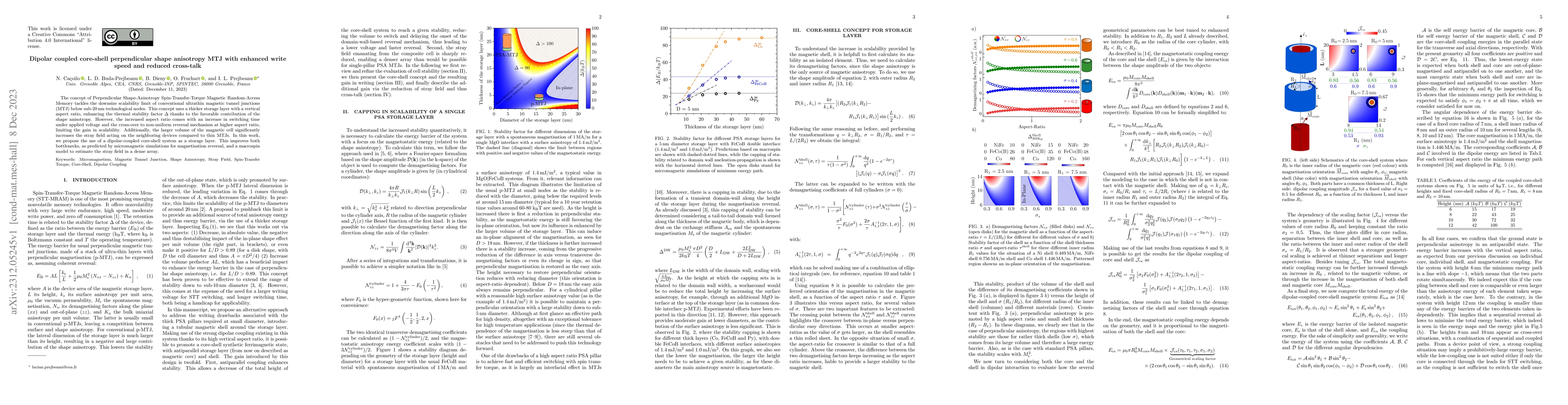 Thumbnail for Dipolar coupled core-shell perpendicular shape anisotropy MTJ with
  enhanced write speed and reduced cross-talk