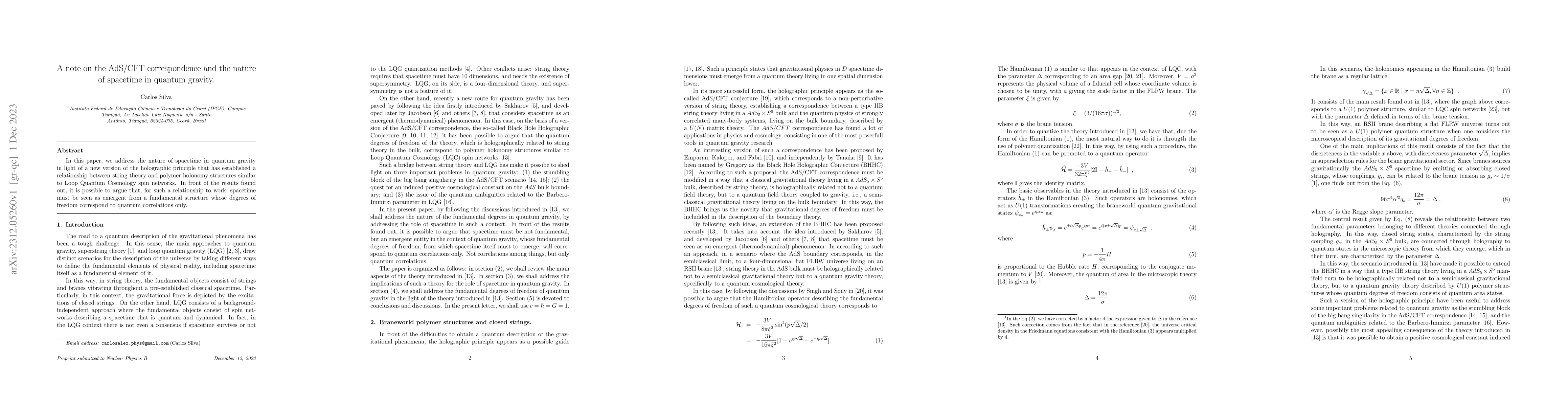 Thumbnail for A note on the AdS/CFT correspondence and the nature of spacetime in
  quantum gravity