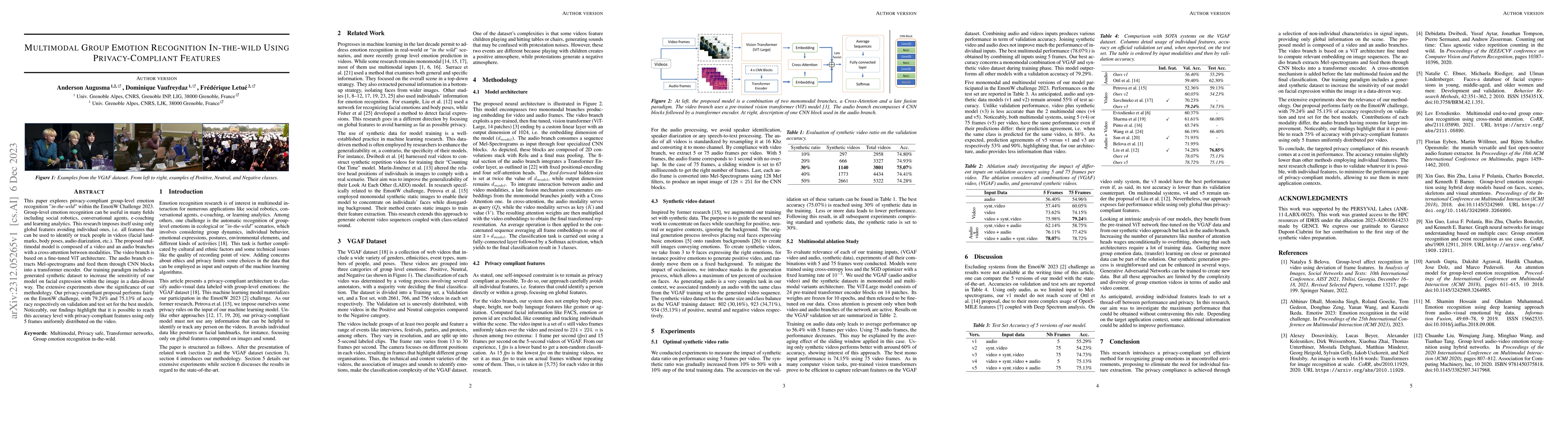 Thumbnail for Multimodal Group Emotion Recognition In-the-wild Using Privacy-Compliant
  Features