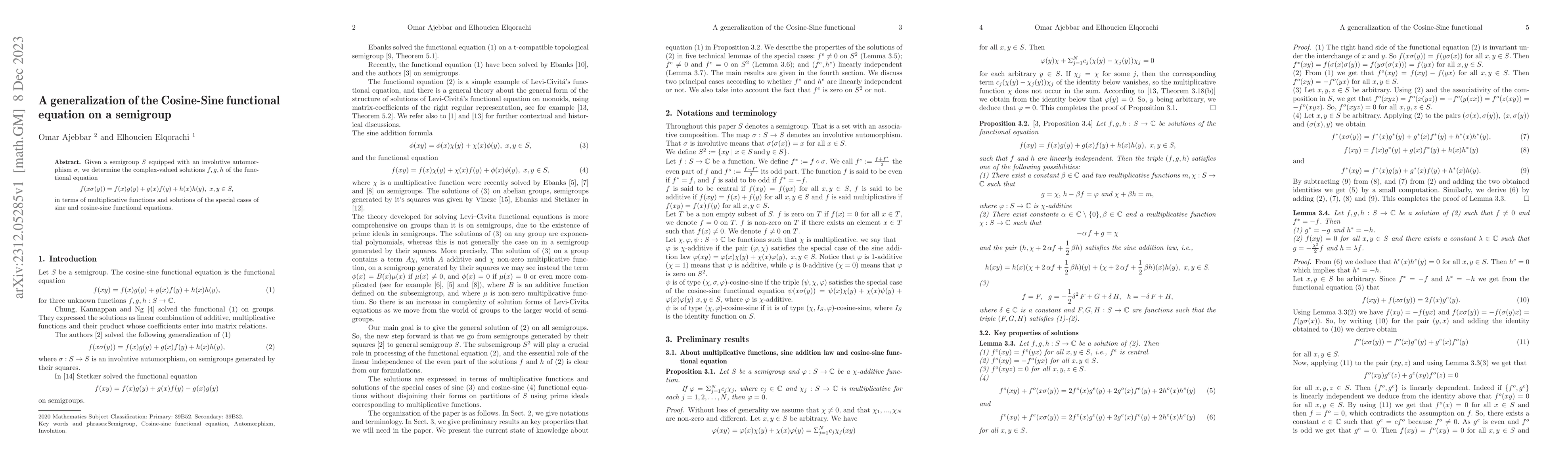 Thumbnail for A generalization of the Cosine-Sine functional equation on a semigroup