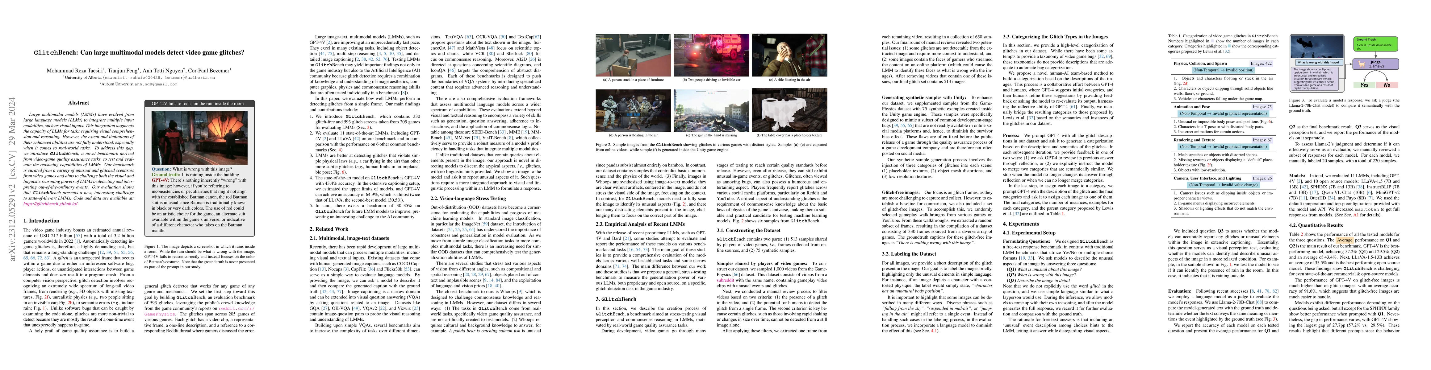 Thumbnail for GlitchBench: Can large multimodal models detect video game glitches?